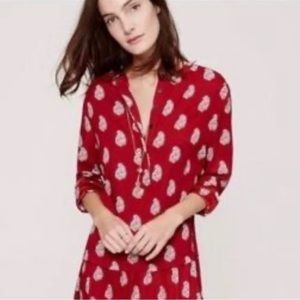 LOFT | Red Long-Sleeve Paisley Shift Dress
